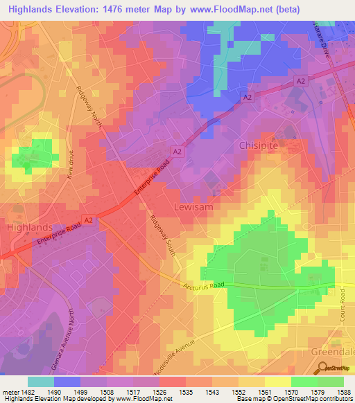Highlands,Zimbabwe Elevation Map