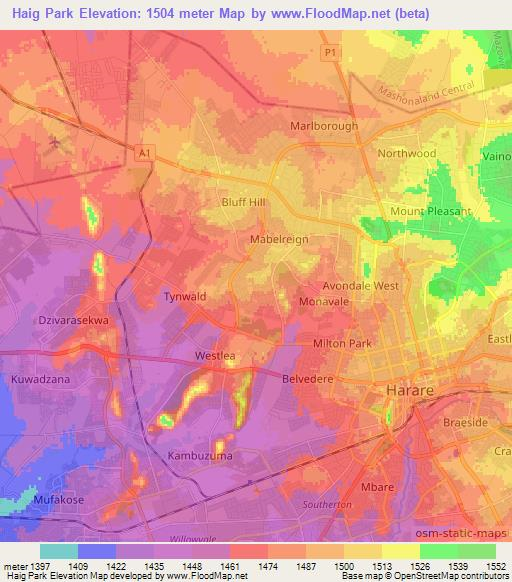 Haig Park,Zimbabwe Elevation Map