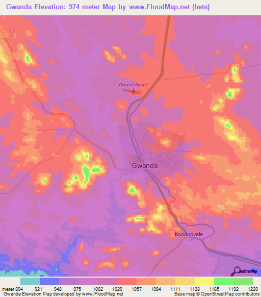 Gwanda,Zimbabwe Elevation Map