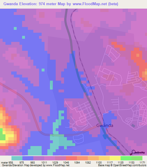 Gwanda,Zimbabwe Elevation Map