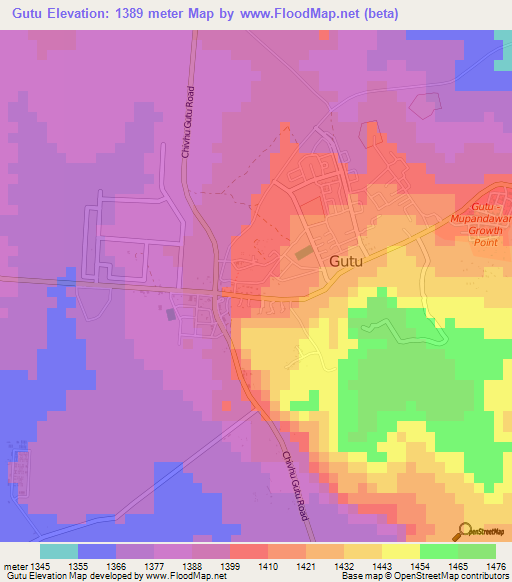 Gutu,Zimbabwe Elevation Map