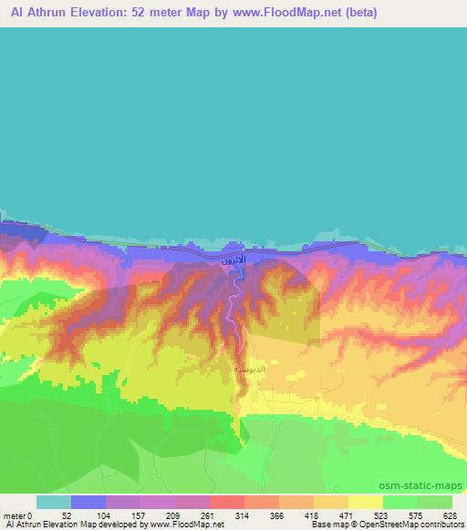 Al Athrun,Libya Elevation Map