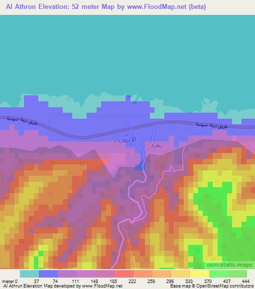 Al Athrun,Libya Elevation Map