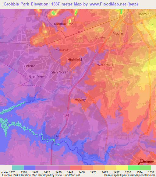 Grobbie Park,Zimbabwe Elevation Map
