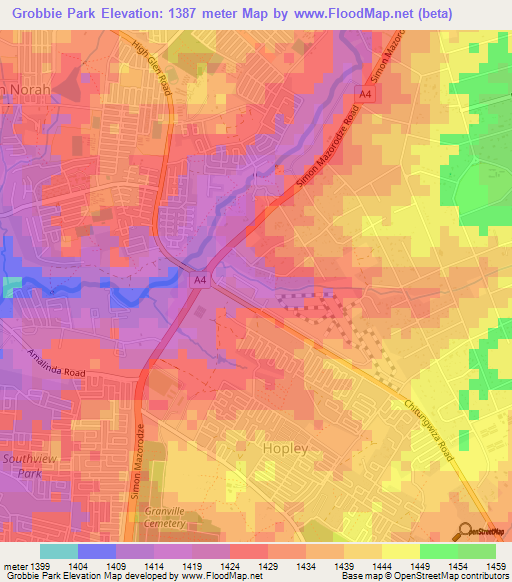 Grobbie Park,Zimbabwe Elevation Map