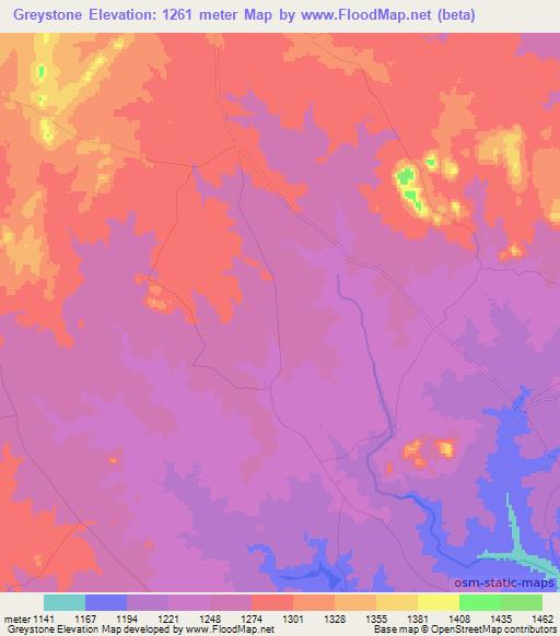 Greystone,Zimbabwe Elevation Map
