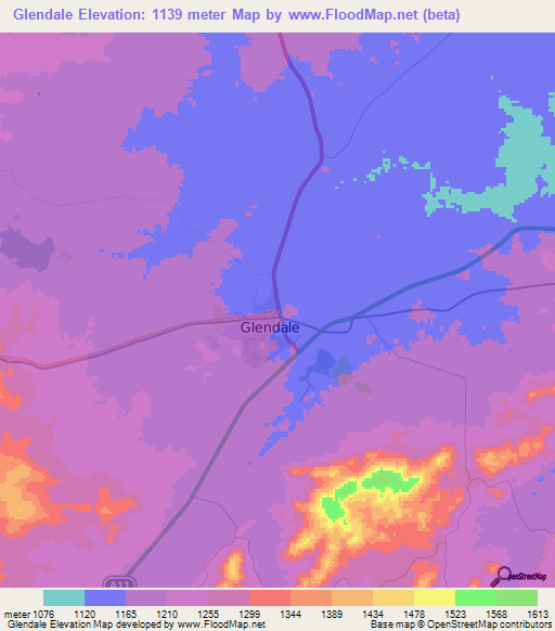 Glendale,Zimbabwe Elevation Map