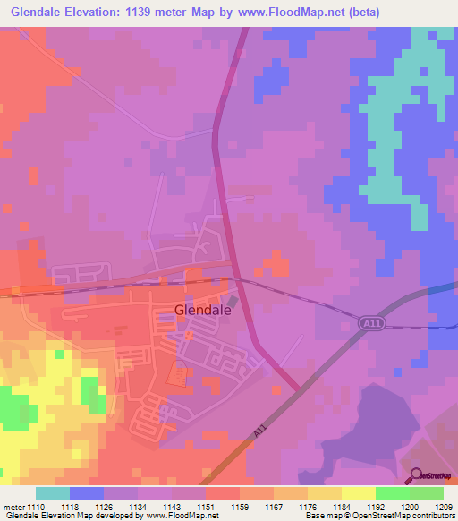 Glendale,Zimbabwe Elevation Map