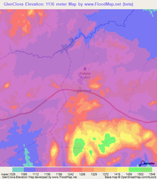GlenClova,Zimbabwe Elevation Map