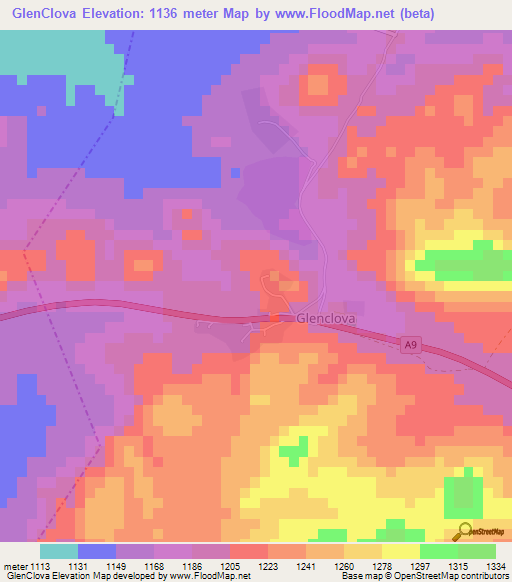 GlenClova,Zimbabwe Elevation Map