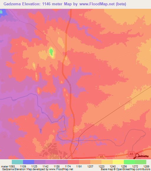 Gadzema,Zimbabwe Elevation Map