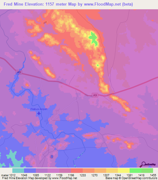 Fred Mine,Zimbabwe Elevation Map