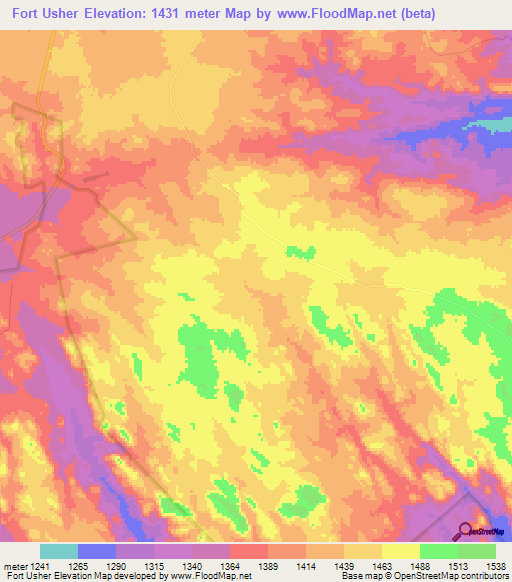 Fort Usher,Zimbabwe Elevation Map