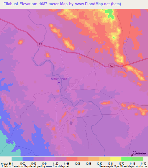 Filabusi,Zimbabwe Elevation Map