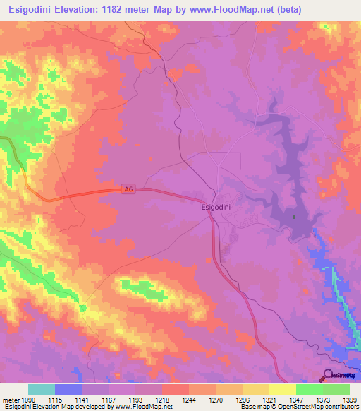 Esigodini,Zimbabwe Elevation Map