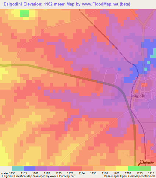 Esigodini,Zimbabwe Elevation Map