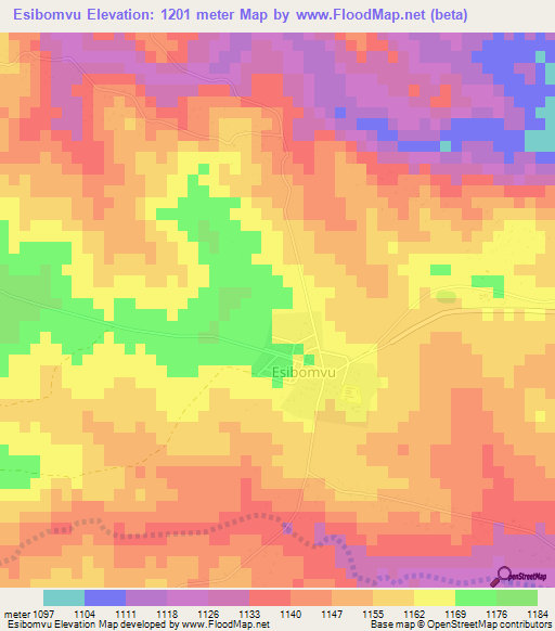 Esibomvu,Zimbabwe Elevation Map