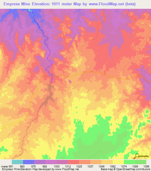Empress Mine,Zimbabwe Elevation Map