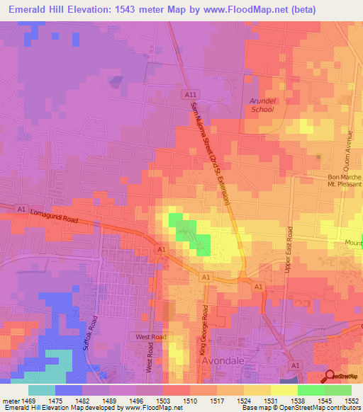 Emerald Hill,Zimbabwe Elevation Map