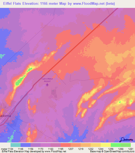 Eiffel Flats,Zimbabwe Elevation Map