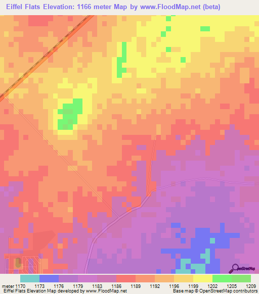 Eiffel Flats,Zimbabwe Elevation Map