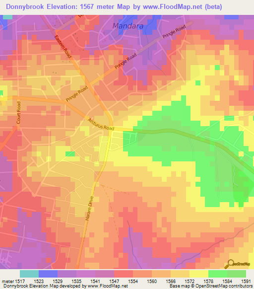 Donnybrook,Zimbabwe Elevation Map