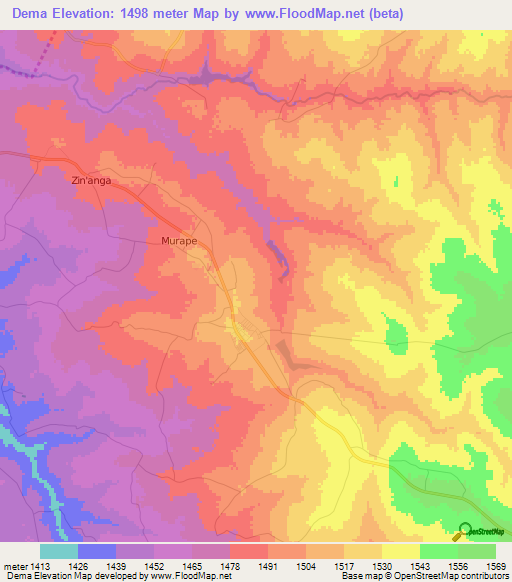 Dema,Zimbabwe Elevation Map