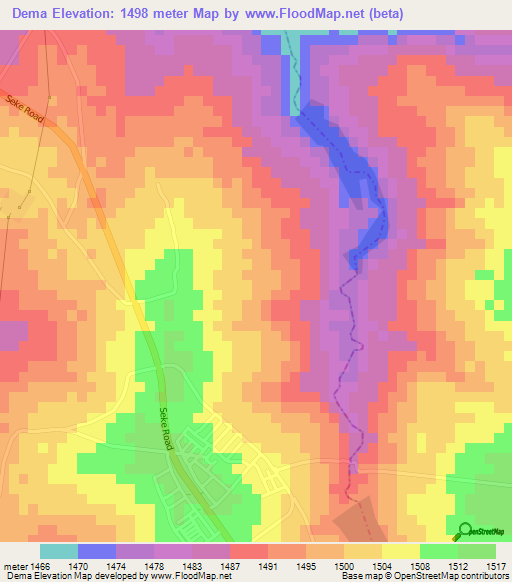 Dema,Zimbabwe Elevation Map