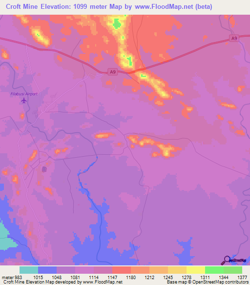 Croft Mine,Zimbabwe Elevation Map