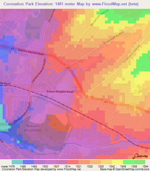 Coronation Park,Zimbabwe Elevation Map