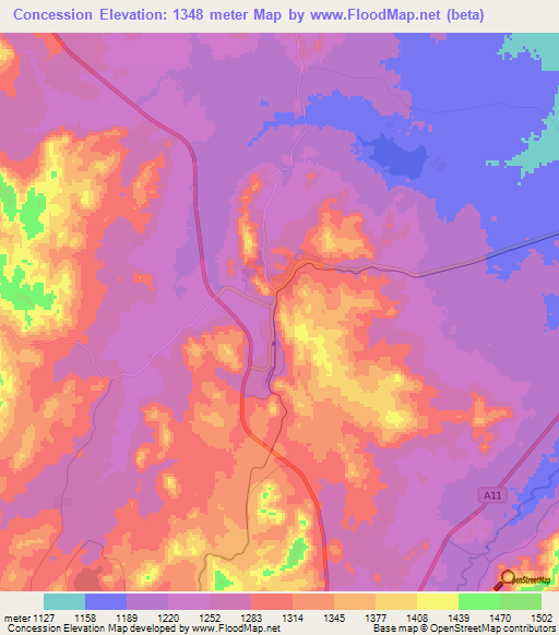 Concession,Zimbabwe Elevation Map