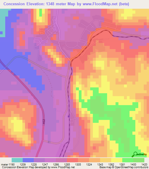 Concession,Zimbabwe Elevation Map