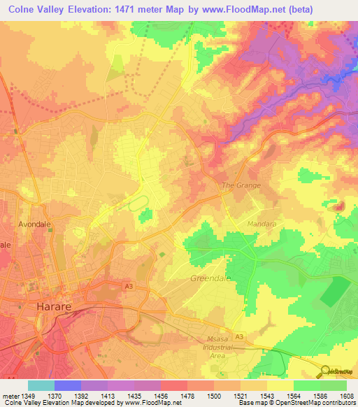 Colne Valley,Zimbabwe Elevation Map