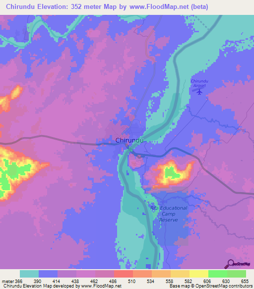 Chirundu,Zimbabwe Elevation Map