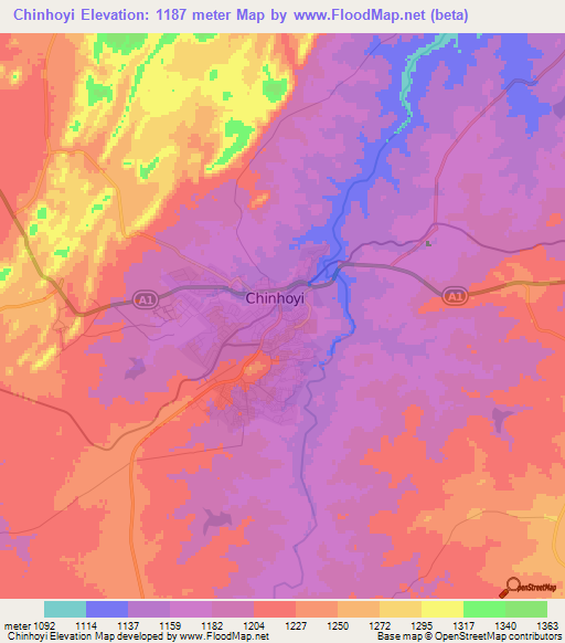 Chinhoyi,Zimbabwe Elevation Map