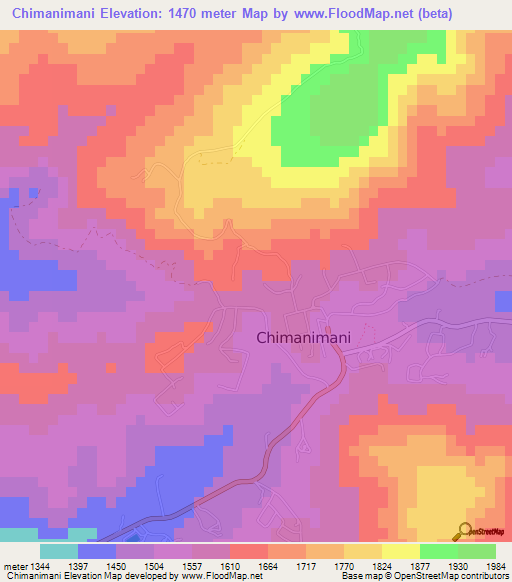Chimanimani,Zimbabwe Elevation Map