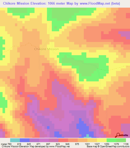 Chikore Mission,Zimbabwe Elevation Map