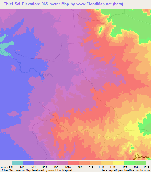 Chief Sai,Zimbabwe Elevation Map