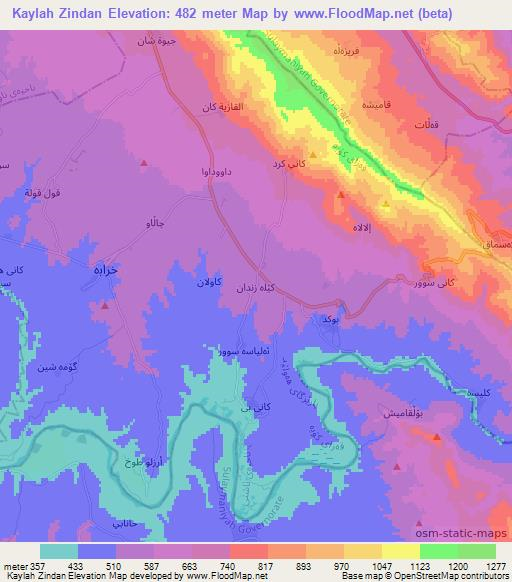 Kaylah Zindan,Iraq Elevation Map
