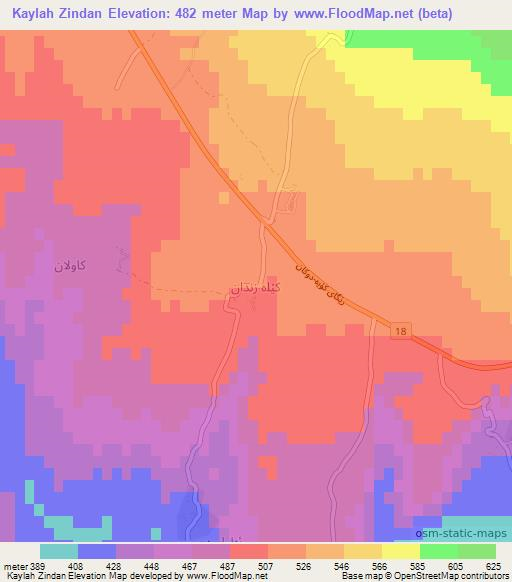 Kaylah Zindan,Iraq Elevation Map
