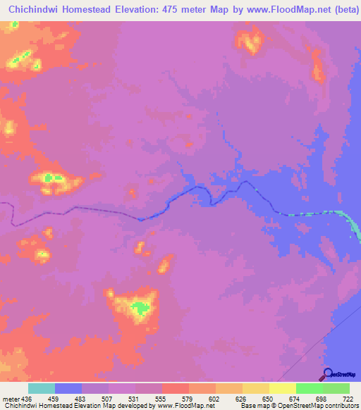 Chichindwi Homestead,Zimbabwe Elevation Map