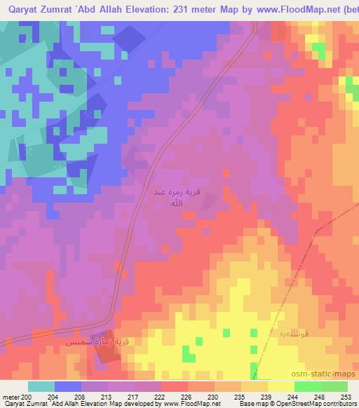 Qaryat Zumrat `Abd Allah,Iraq Elevation Map