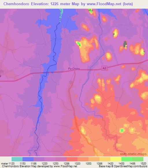 Chemhondoro,Zimbabwe Elevation Map