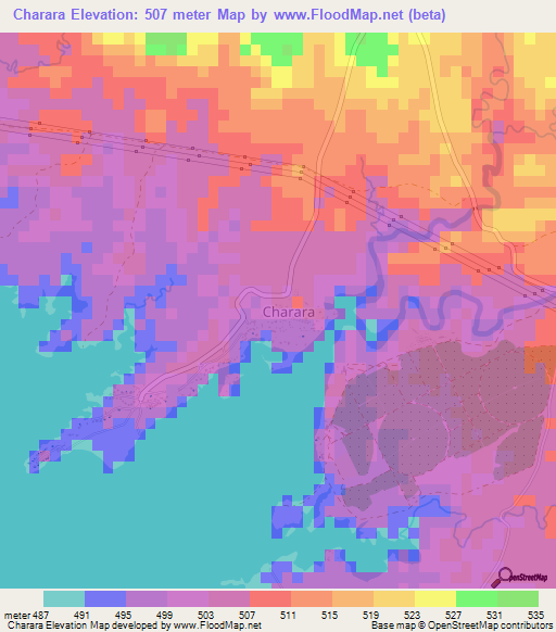 Charara,Zimbabwe Elevation Map