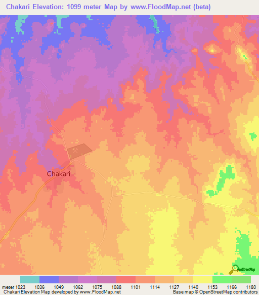 Chakari,Zimbabwe Elevation Map