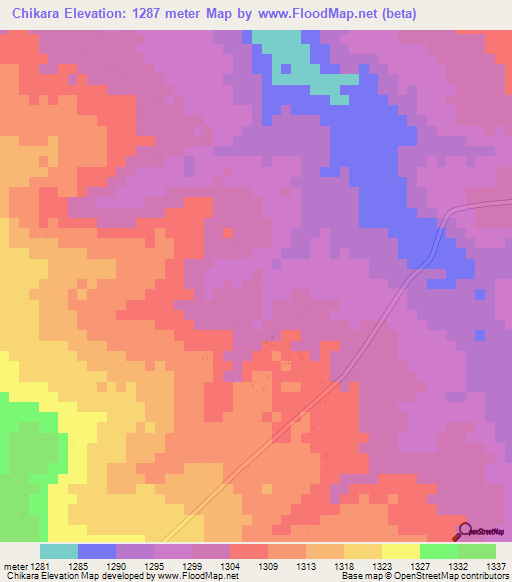 Chikara,Zimbabwe Elevation Map