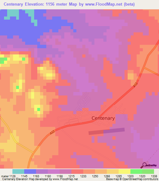 Centenary,Zimbabwe Elevation Map