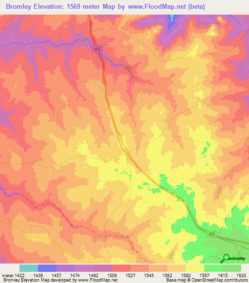 Bromley,Zimbabwe Elevation Map