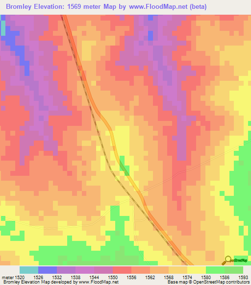 Bromley,Zimbabwe Elevation Map