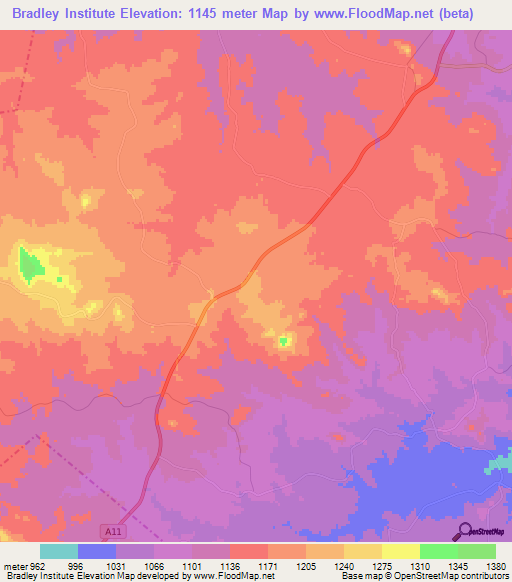 Bradley Institute,Zimbabwe Elevation Map